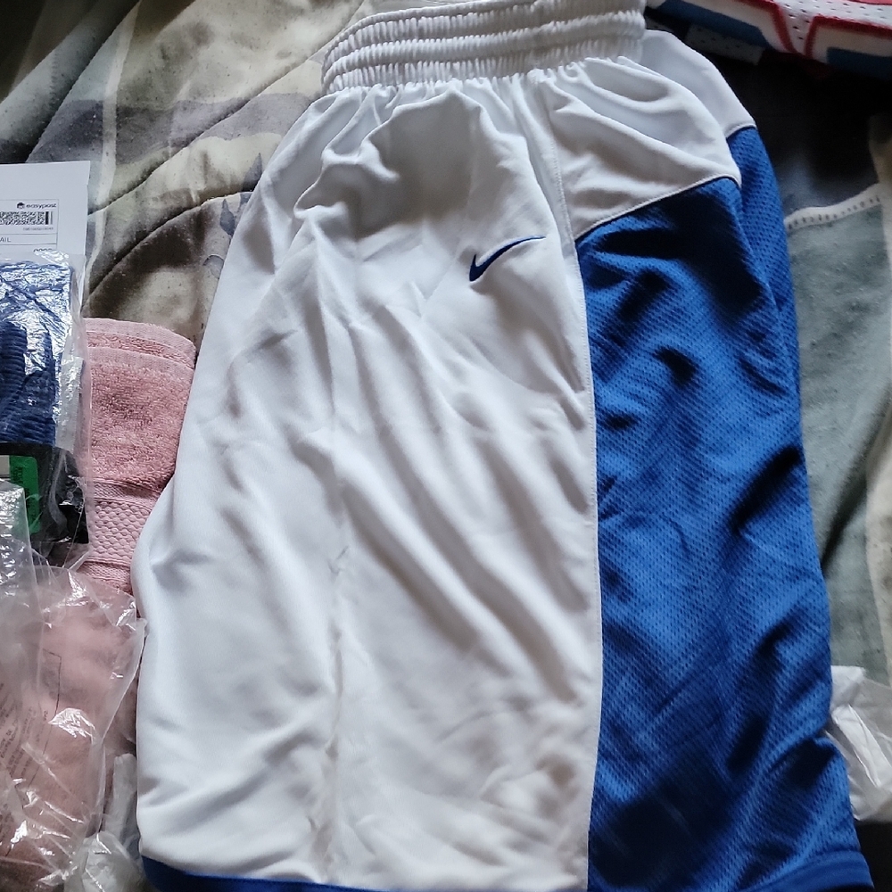 Nike Mens Blue and White Athletic Basketball Drawstring Shorts